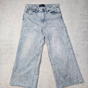 Gap Denim High Rise Wide-Leg Jeans Light Acid Wash Distressed Raw Hem 12/31R